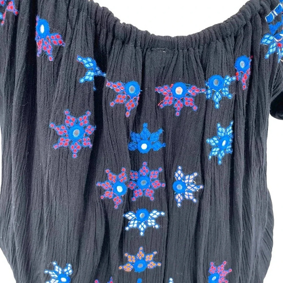 Free People Aurora Embroidered Blouson Top In Black Size Small - Picture 5 of 11